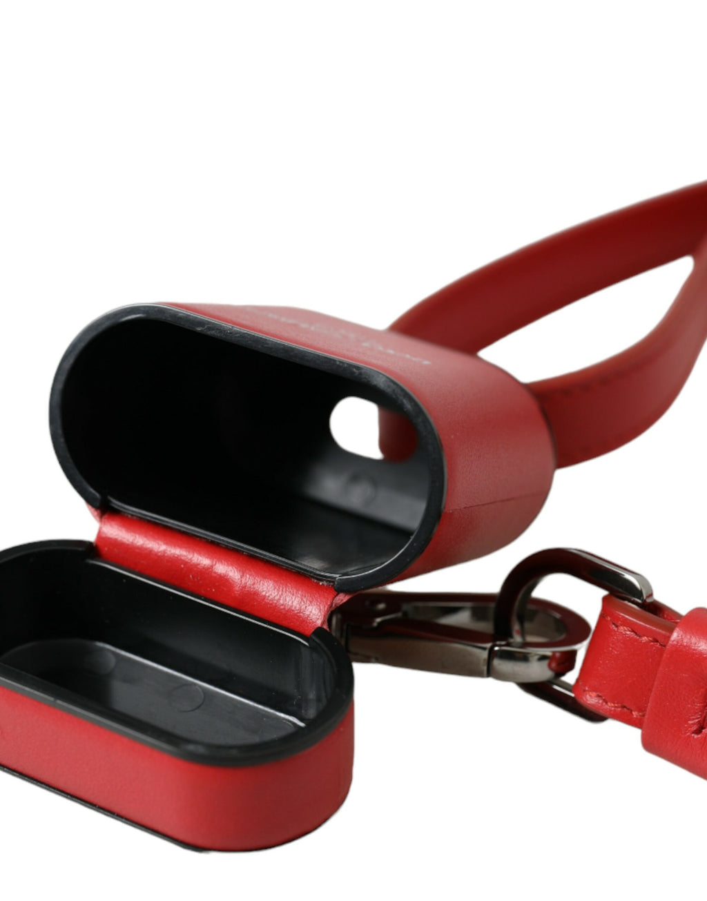 Custodia per Airpods Dolce & Gabbana da uomo in pelle di vitello rossa con stampa logo sul cinturino