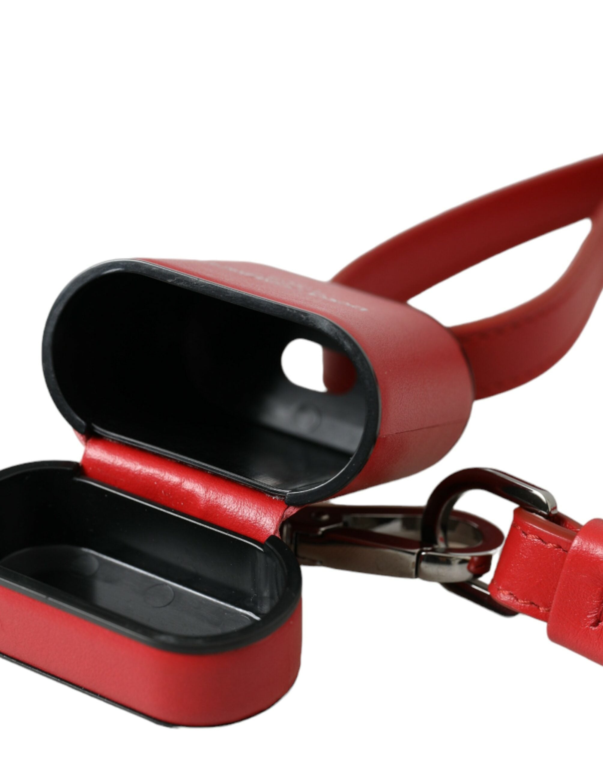 Custodia per Airpods Dolce & Gabbana da uomo in pelle di vitello rossa con stampa logo sul cinturino