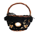 Borsa AGNESE Dolce & Gabbana beige in paglia con pompon in serpente e cristalli