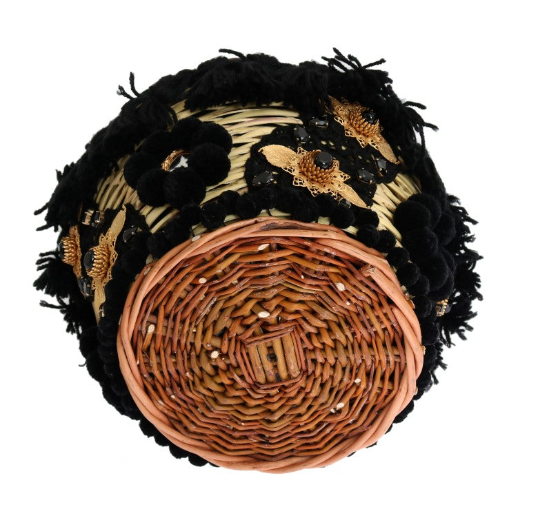 Borsa AGNESE Dolce & Gabbana beige in paglia con pompon in serpente e cristalli