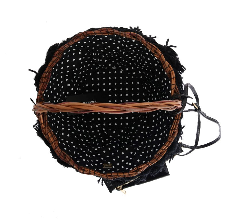 Borsa AGNESE Dolce & Gabbana beige in paglia con pompon in serpente e cristalli