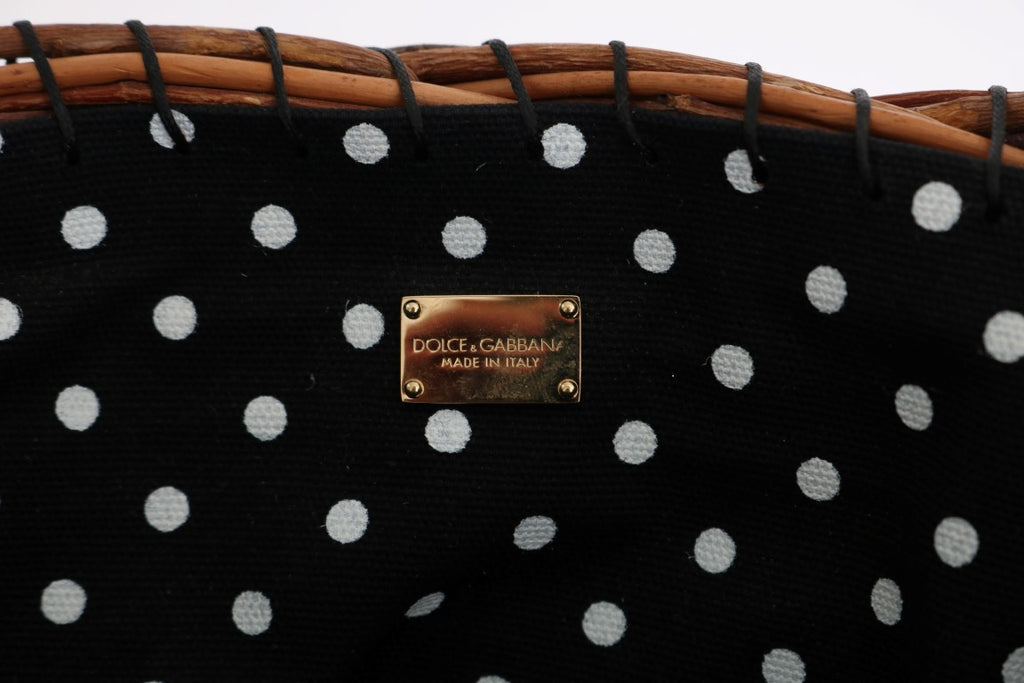 Borsa AGNESE Dolce & Gabbana beige in paglia con pompon in serpente e cristalli
