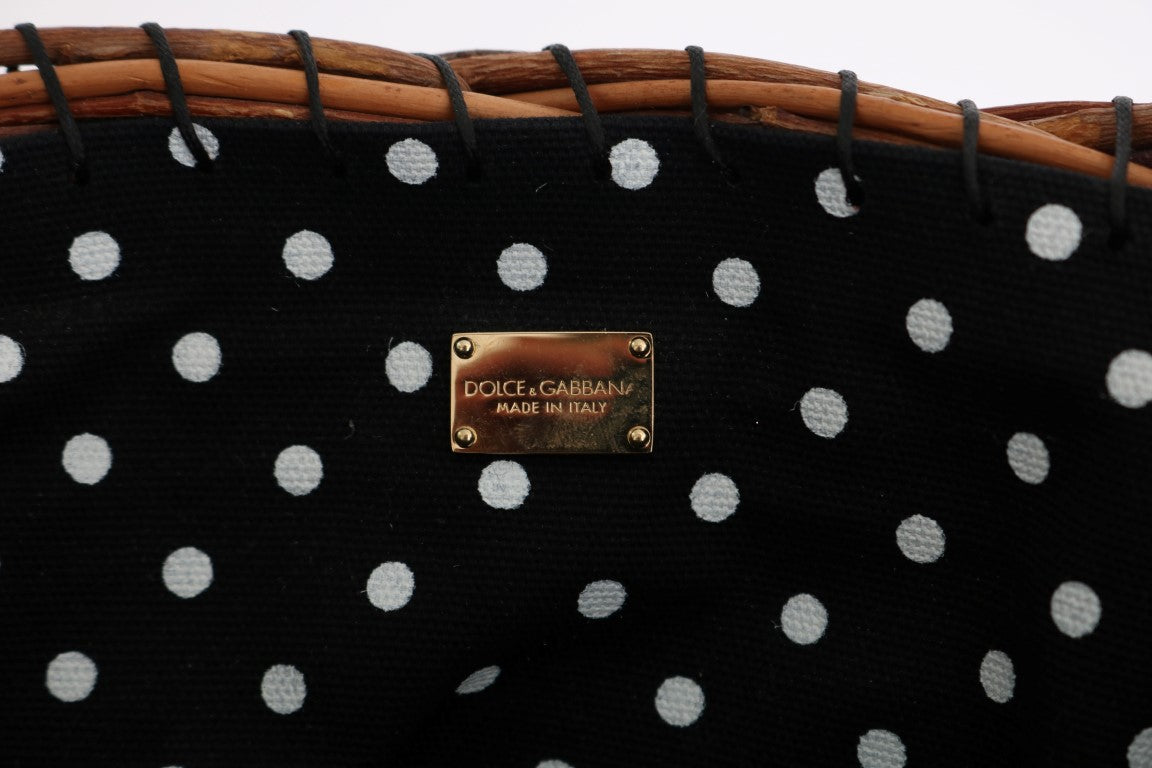 Borsa AGNESE Dolce & Gabbana beige in paglia con pompon in serpente e cristalli