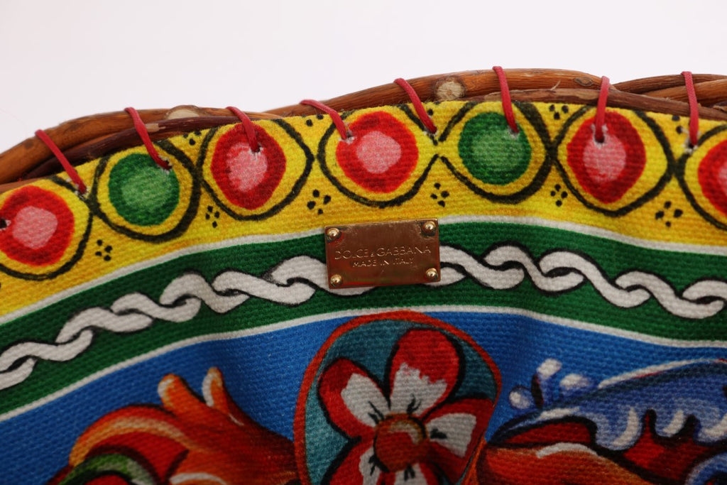 Dolce & Gabbana Borsa Agnese in Paglia Multicolor con Cristalli e Pompon
