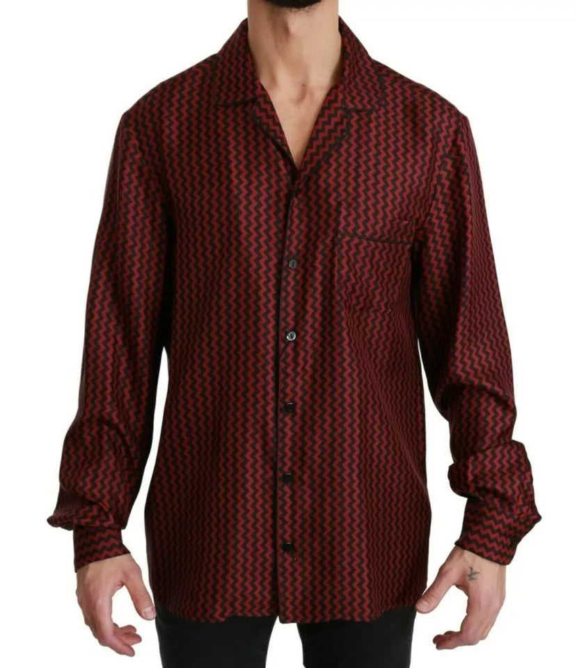 Dolce & Gabbana Camicia Casual Nera Rossa Fantasia Zigzag