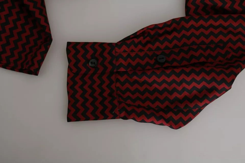 Dolce & Gabbana Camicia Casual Nera Rossa Fantasia Zigzag