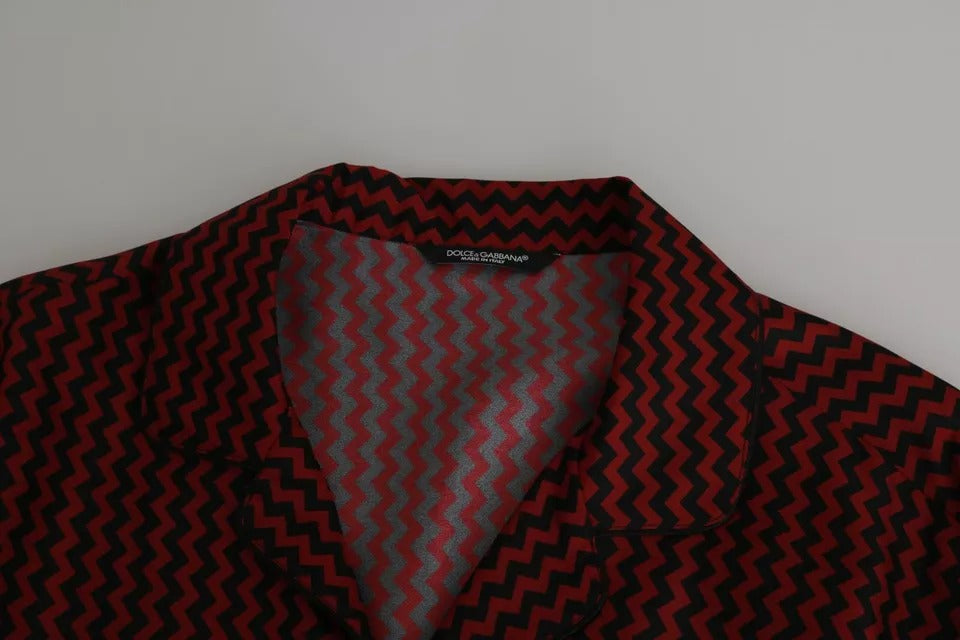 Dolce & Gabbana Camicia Casual Nera Rossa Fantasia Zigzag