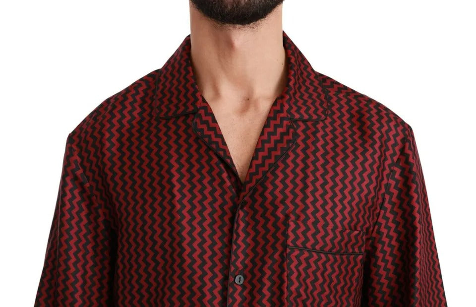 Dolce & Gabbana Camicia Casual Nera Rossa Fantasia Zigzag