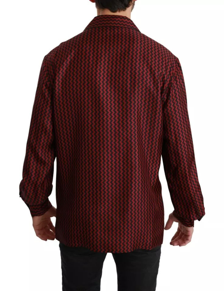 Dolce & Gabbana Camicia Casual Nera Rossa Fantasia Zigzag