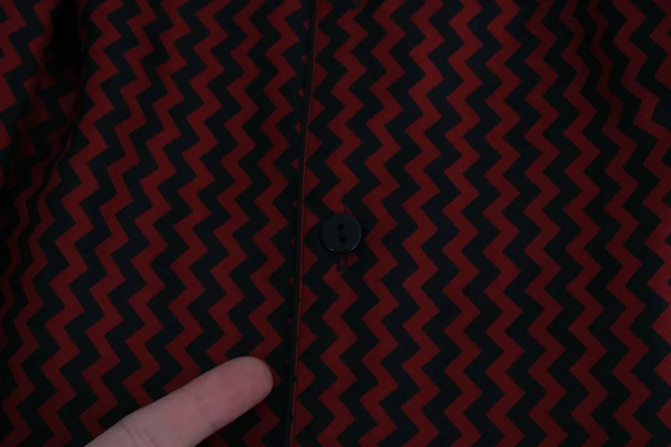 Dolce & Gabbana Camicia Casual Nera Rossa Fantasia Zigzag