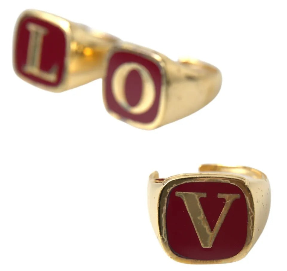 Set di 3 anelli Dolce & Gabbana in ottone dorato con smalto LOVE