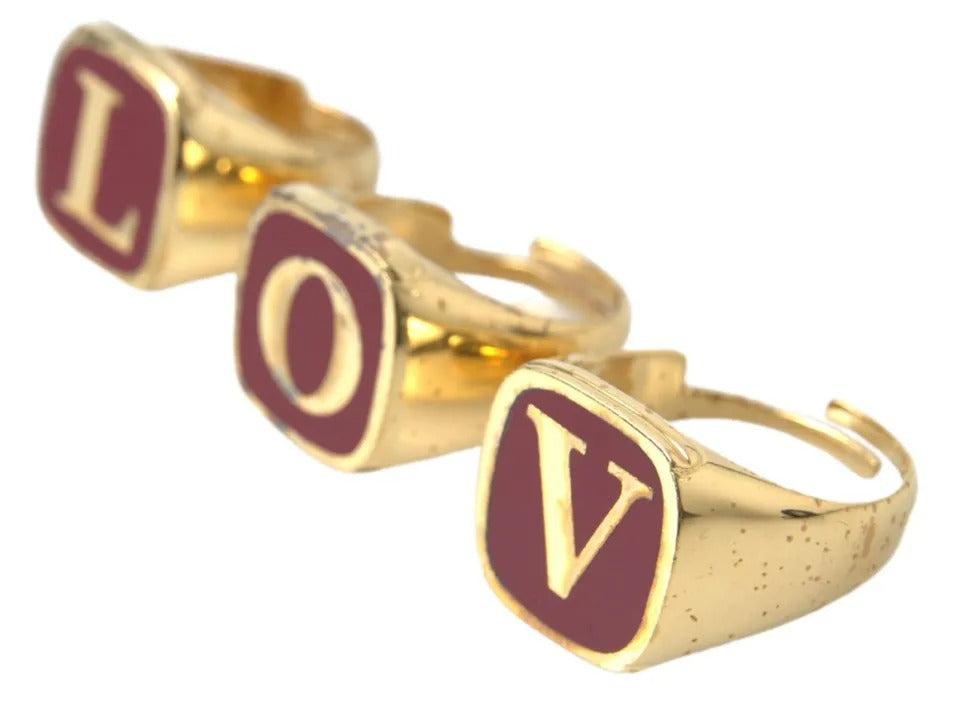 Set di 3 anelli Dolce & Gabbana in ottone dorato con smalto LOVE