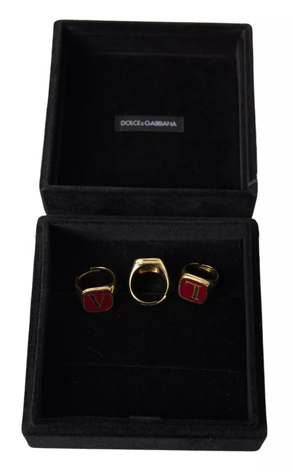 Set di 3 anelli Dolce & Gabbana in ottone dorato con smalto LOVE