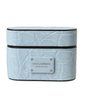Custodia per Airpods Dolce & Gabbana Light Blue in Pelle con Placca Logo in Metallo