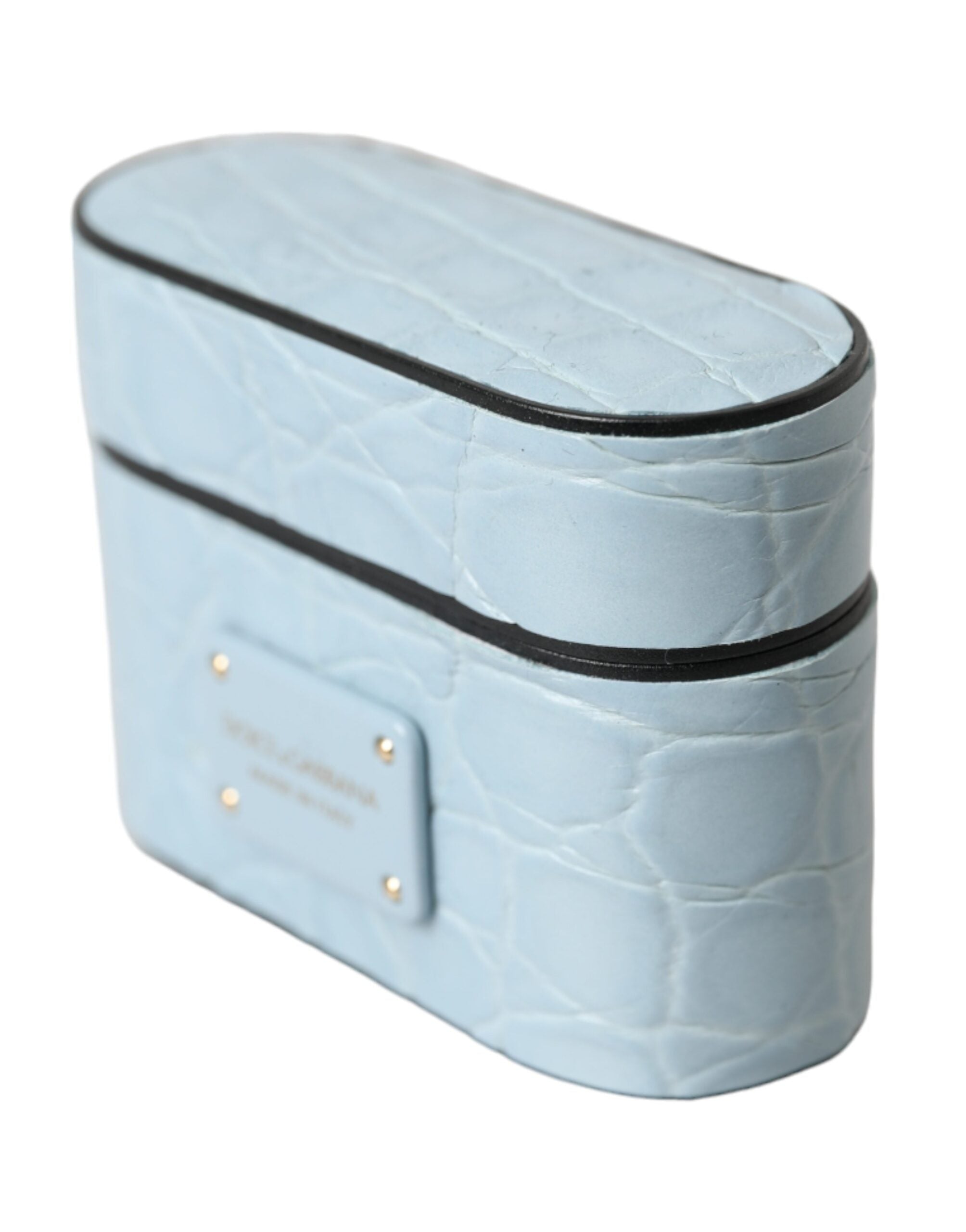 Custodia per Airpods Dolce & Gabbana Light Blue in Pelle con Placca Logo in Metallo