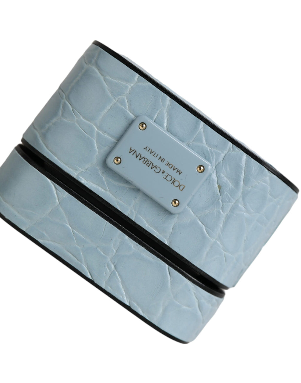 Custodia per Airpods Dolce & Gabbana Light Blue in Pelle con Placca Logo in Metallo