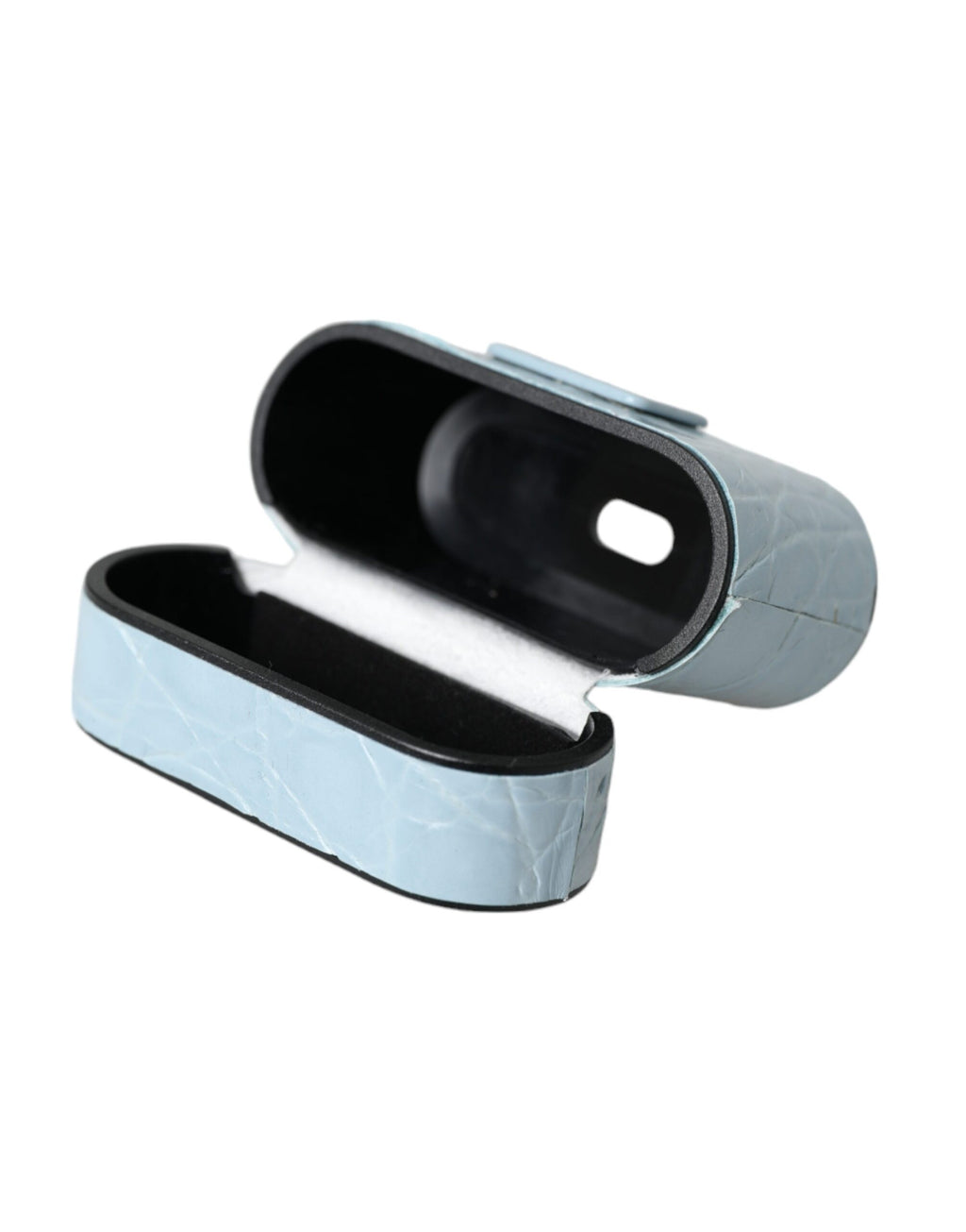 Custodia per Airpods Dolce & Gabbana Light Blue in Pelle con Placca Logo in Metallo
