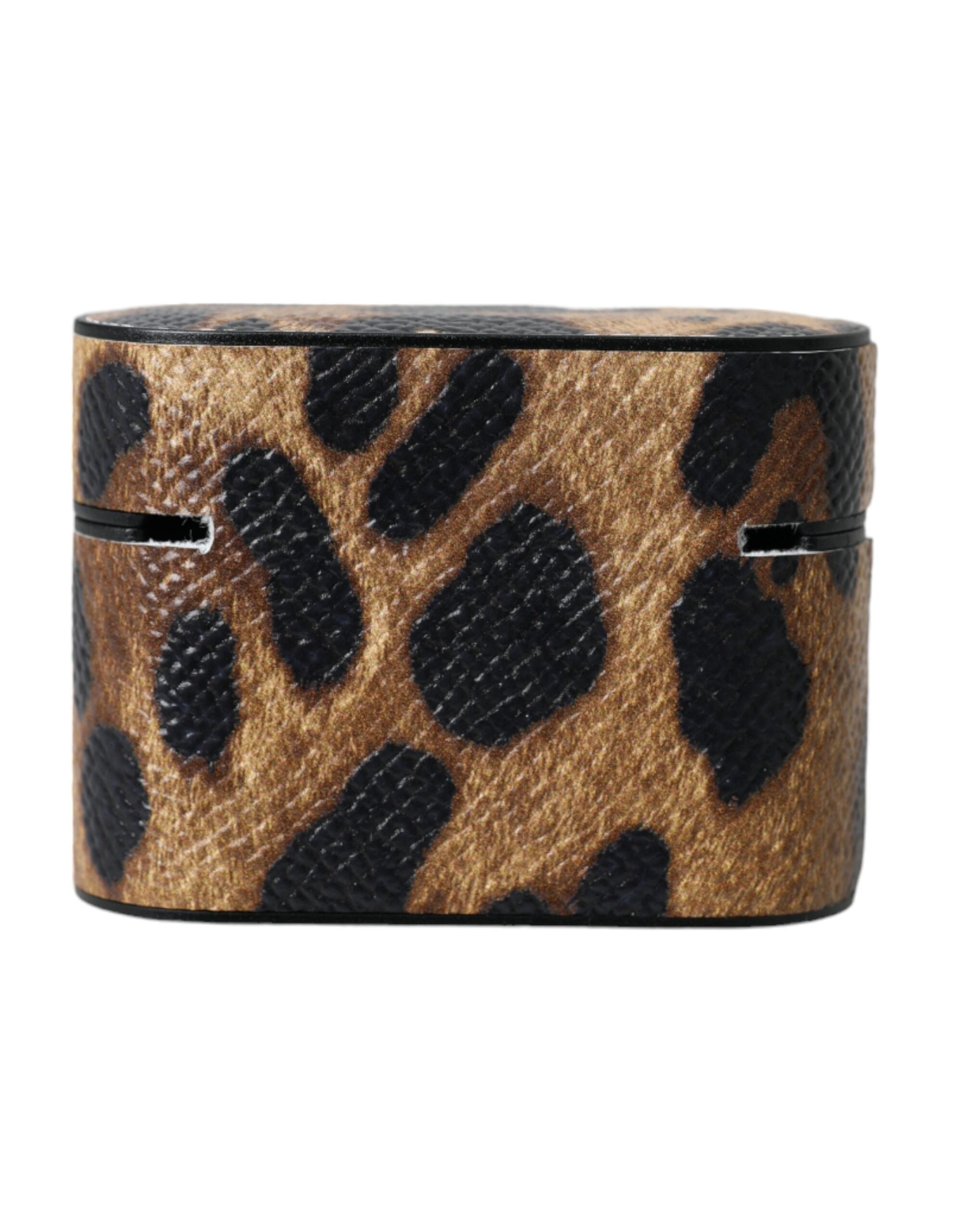 Dolce & Gabbana Custodia Airpods in Pelle di Vitello Marrone Leopardata con Targhetta Logo in Metallo