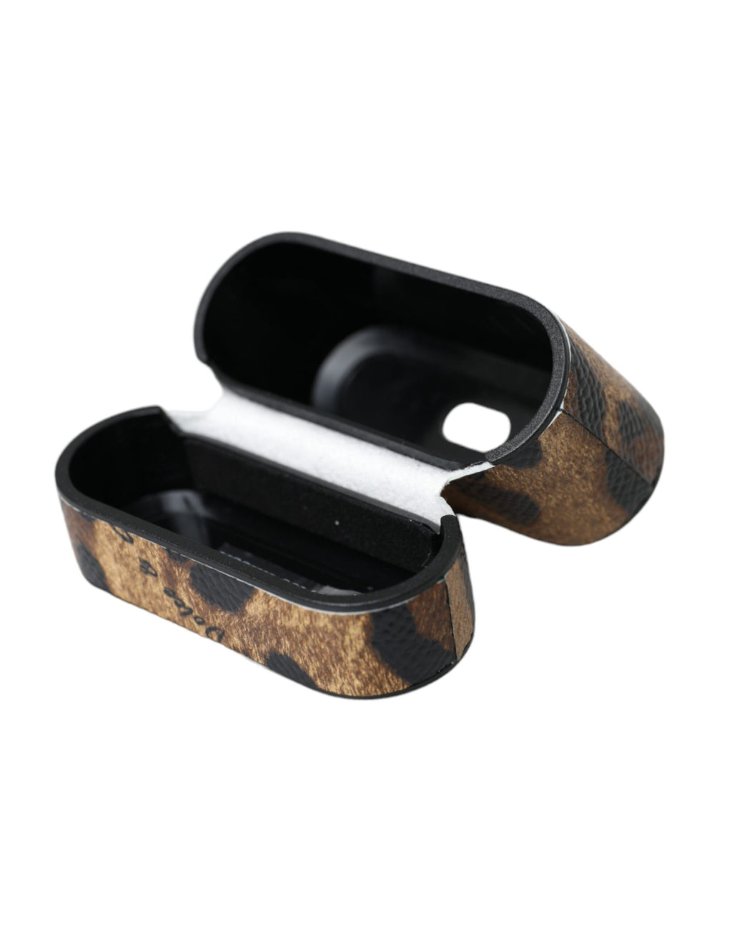 Dolce & Gabbana Custodia Airpods in Pelle di Vitello Marrone Leopardata con Targhetta Logo in Metallo