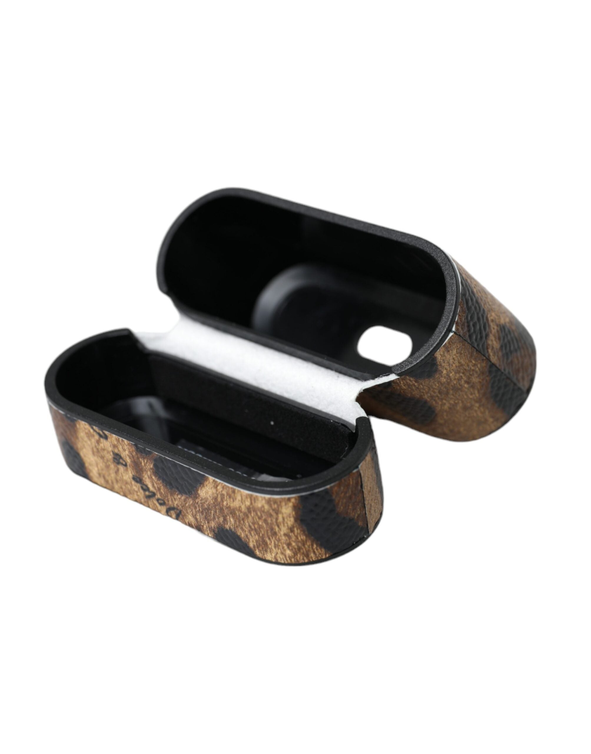 Dolce & Gabbana Custodia Airpods in Pelle di Vitello Marrone Leopardata con Targhetta Logo in Metallo