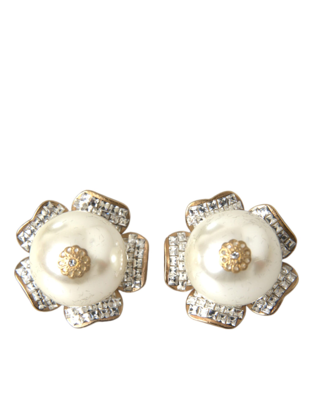 Orecchini A Clip Maxi Floreali Con Perle Finte Tonalità Oro Dolce & Gabbana