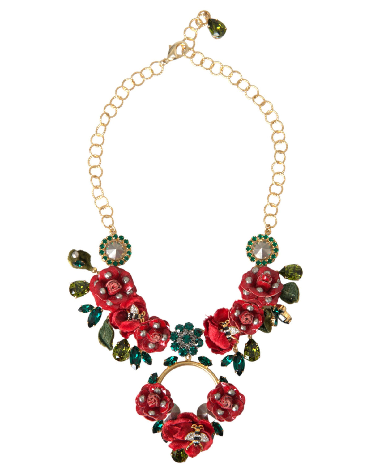Collana con ciondolo in cristallo a forma di petalo di rosa con catena a maglie in ottone color oro Dolce & Gabbana