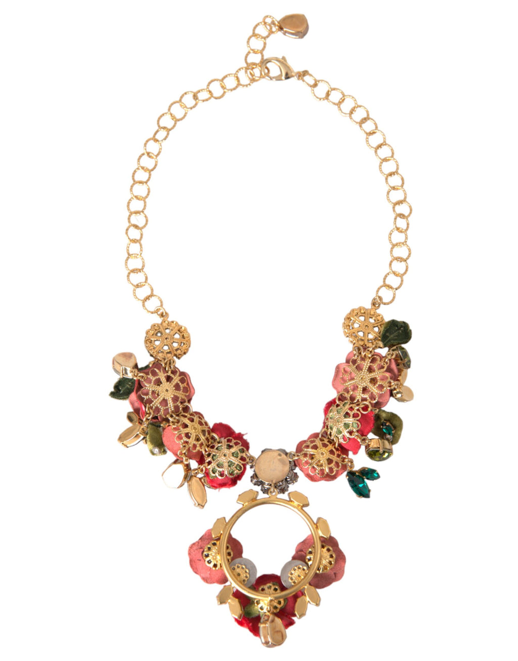Collana con ciondolo in cristallo a forma di petalo di rosa con catena a maglie in ottone color oro Dolce & Gabbana