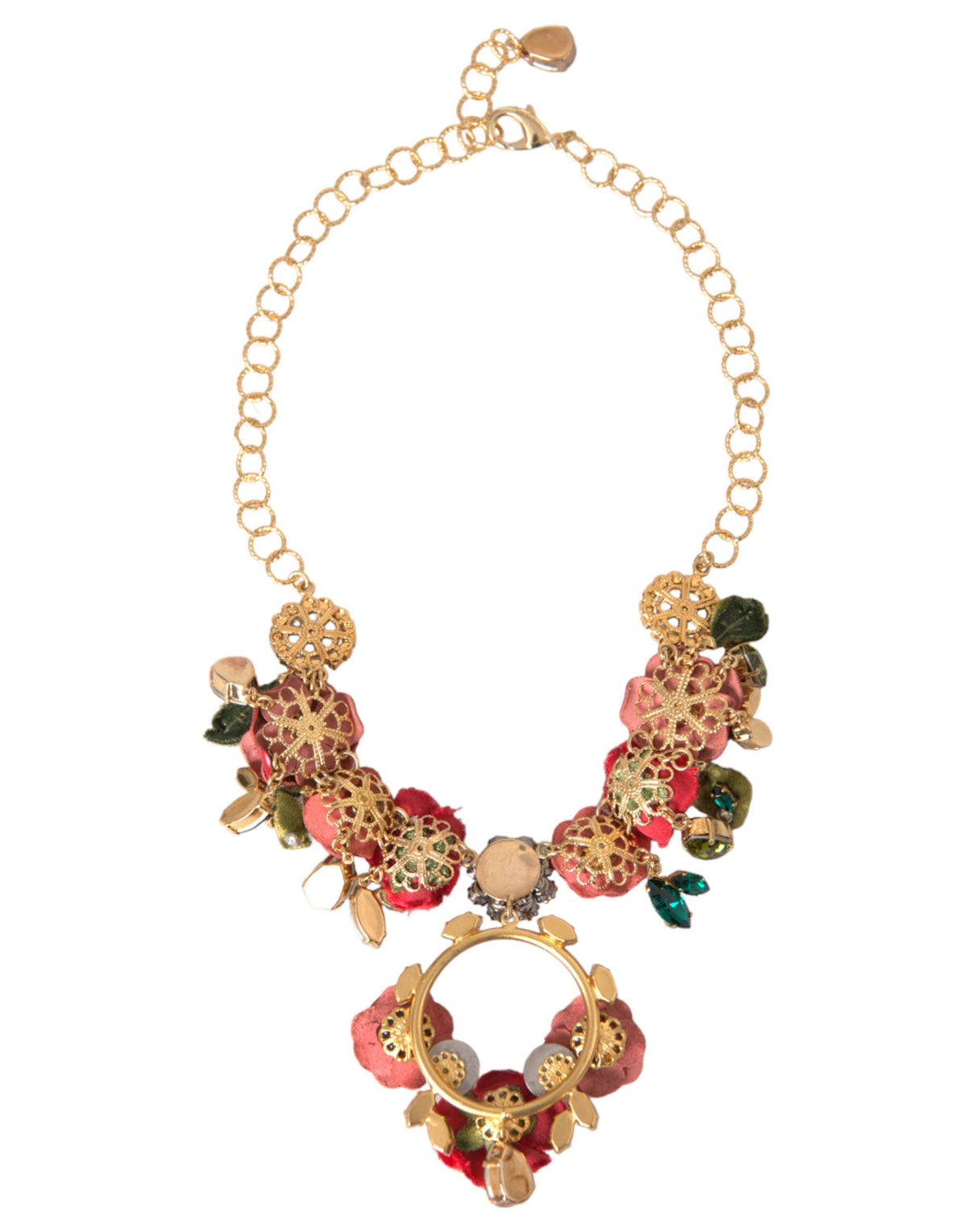 Collana con ciondolo in cristallo a forma di petalo di rosa con catena a maglie in ottone color oro Dolce & Gabbana