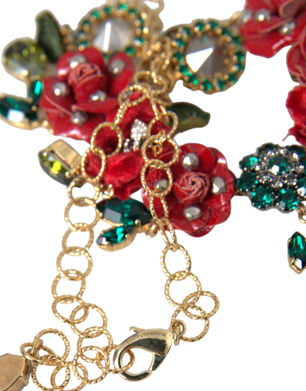 Collana con ciondolo in cristallo a forma di petalo di rosa con catena a maglie in ottone color oro Dolce & Gabbana