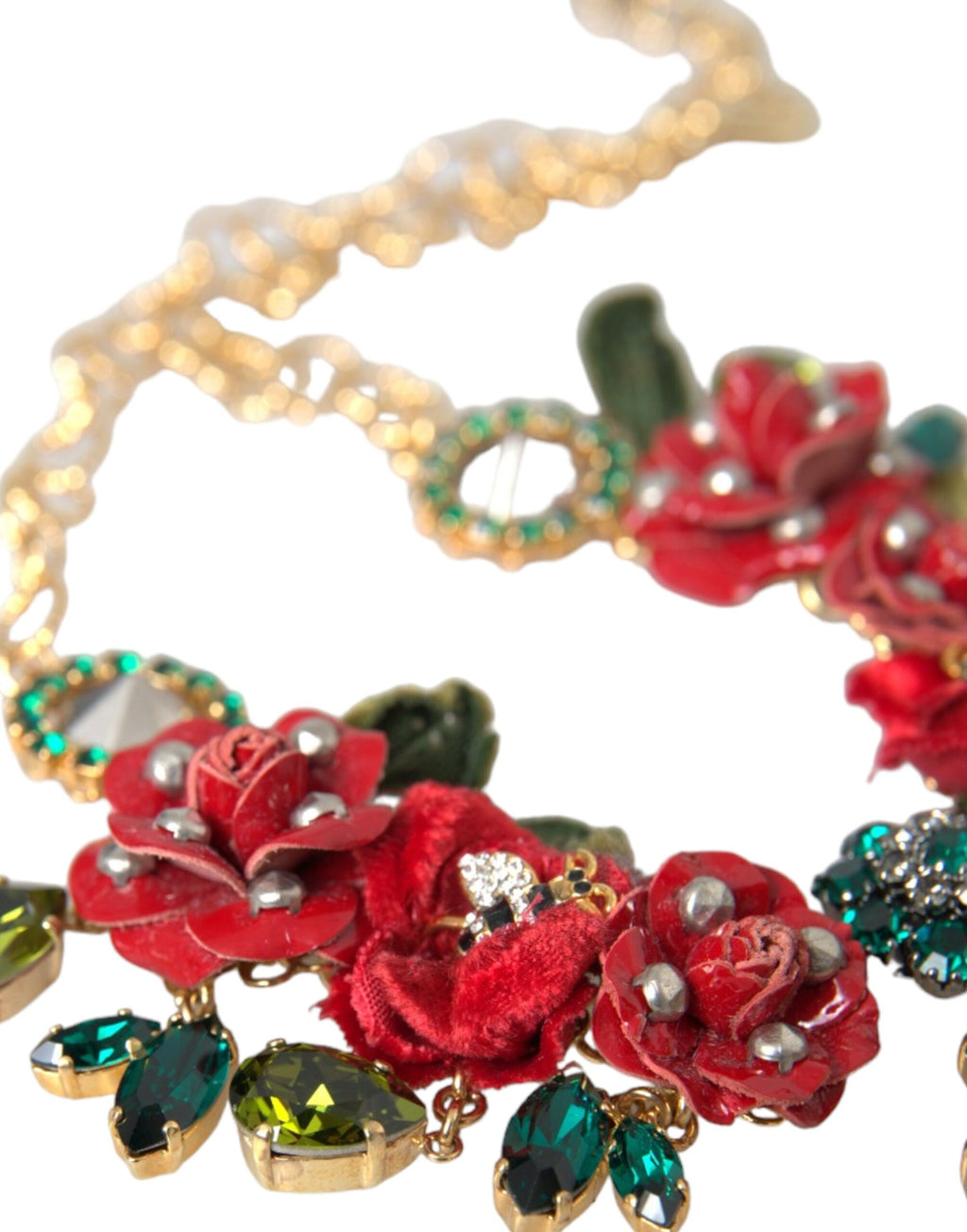 Collana con ciondolo in cristallo a forma di petalo di rosa con catena a maglie in ottone color oro Dolce & Gabbana