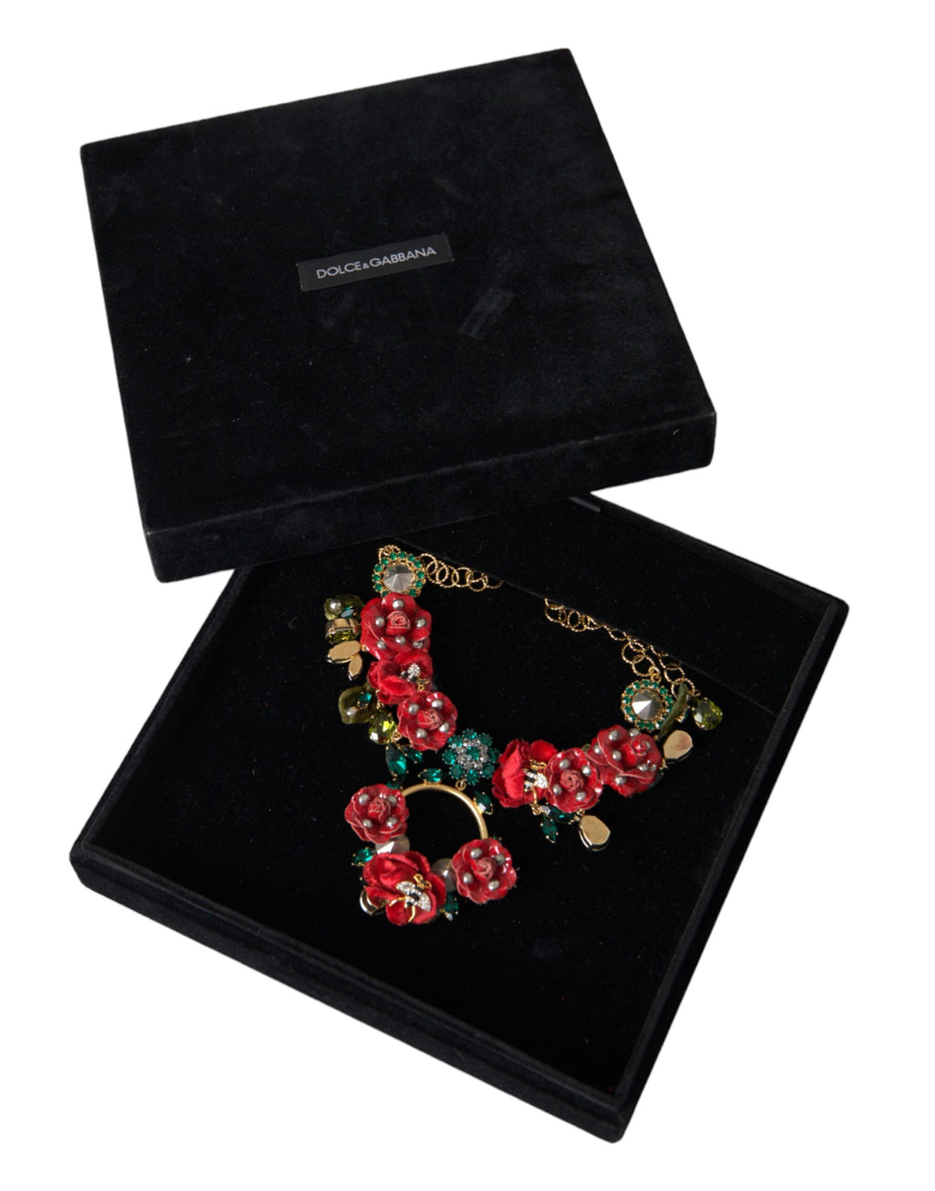 Collana con ciondolo in cristallo a forma di petalo di rosa con catena a maglie in ottone color oro Dolce & Gabbana