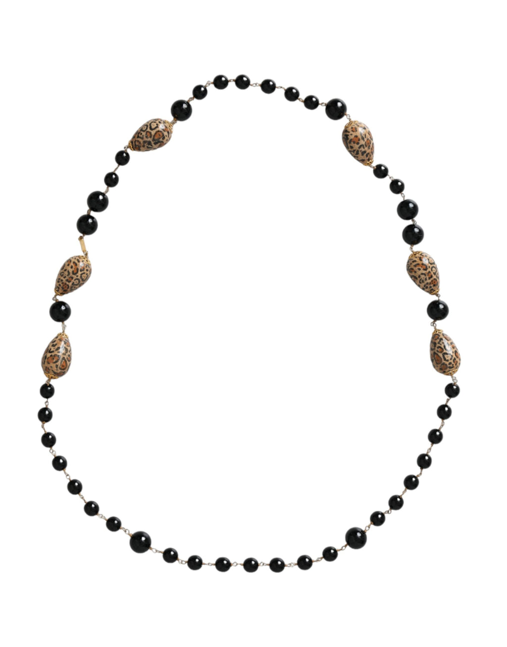 Collana lunga Dolce & Gabbana in ottone color oro con perline e stampa nera