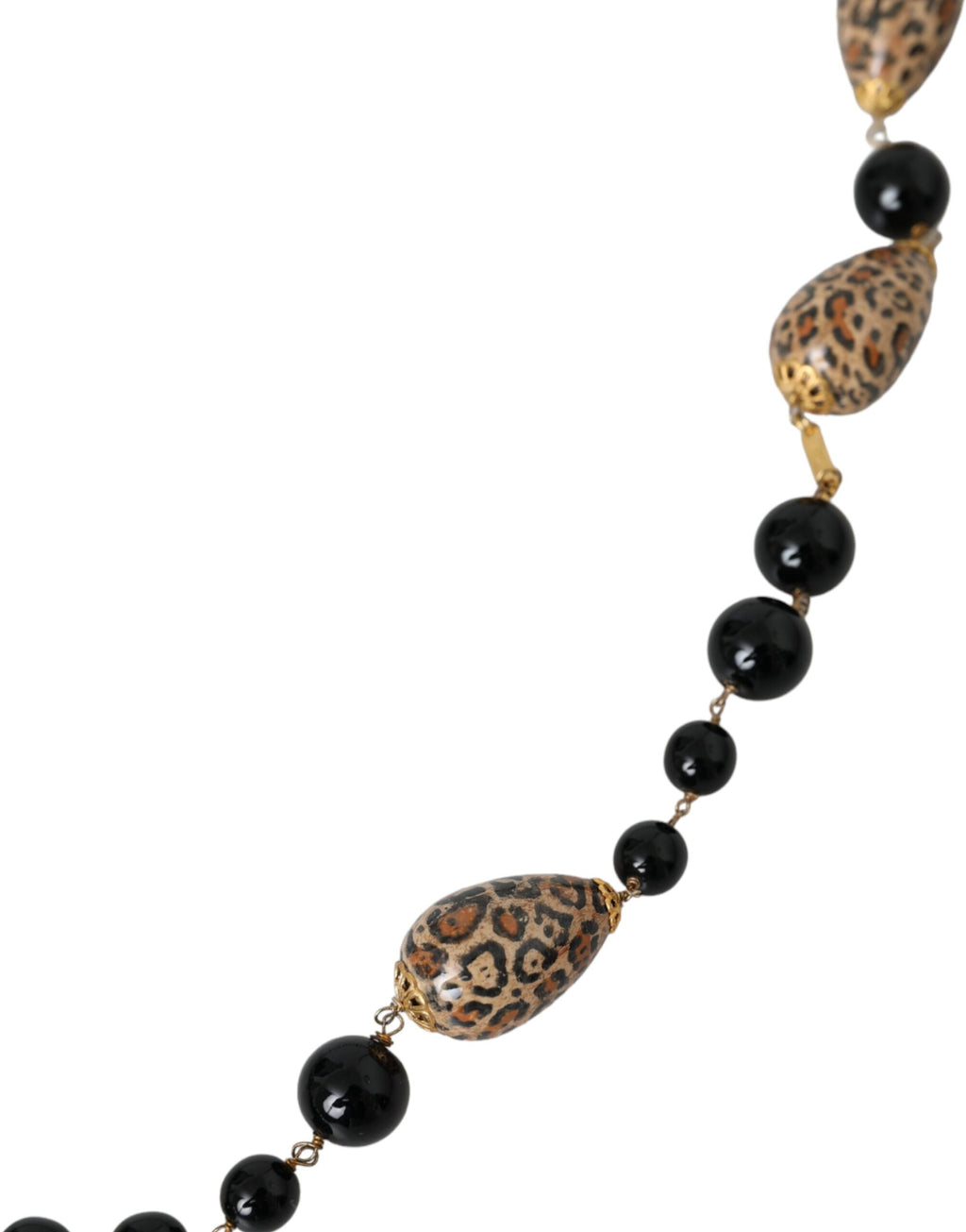 Collana lunga Dolce & Gabbana in ottone color oro con perline e stampa nera