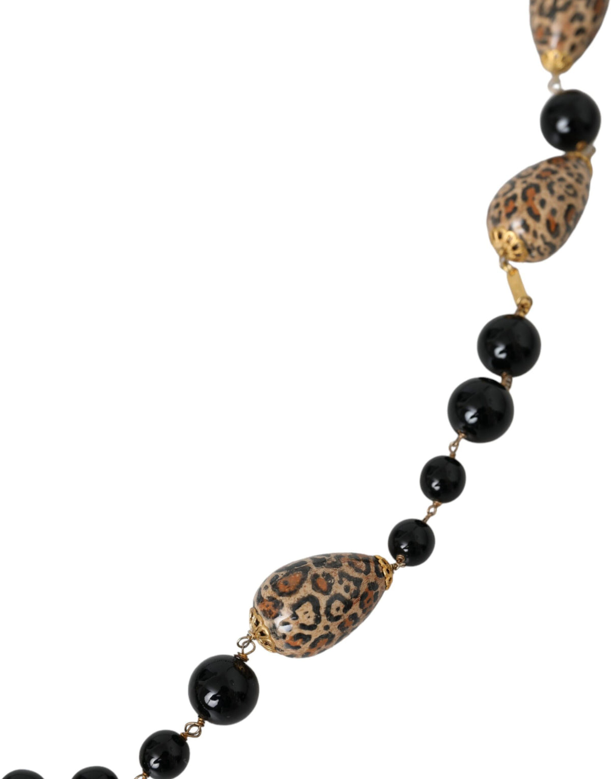Collana lunga Dolce & Gabbana in ottone color oro con perline e stampa nera