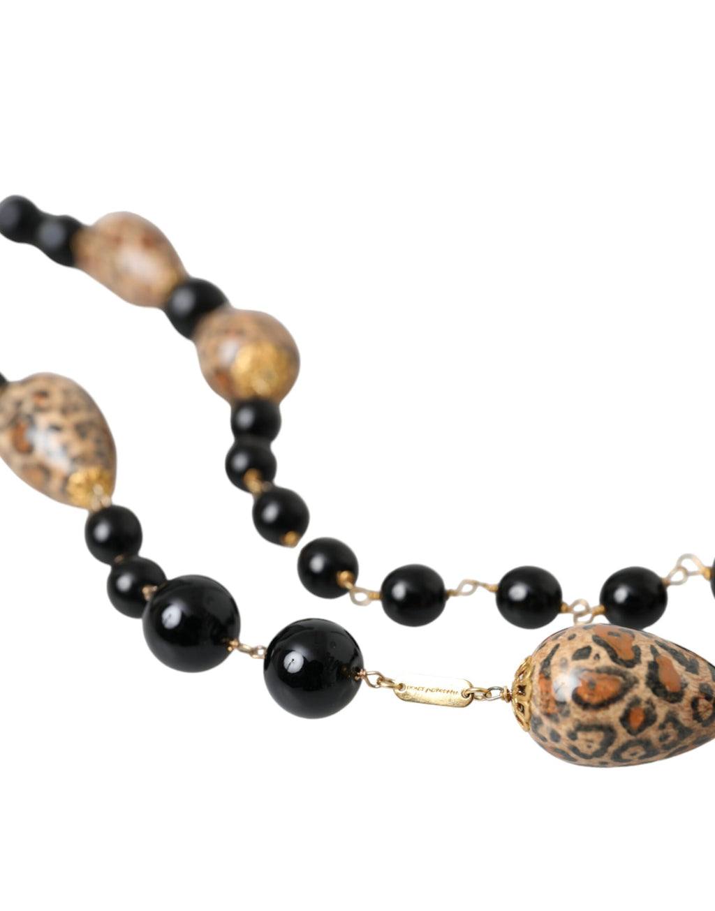 Collana lunga Dolce & Gabbana in ottone color oro con perline e stampa nera