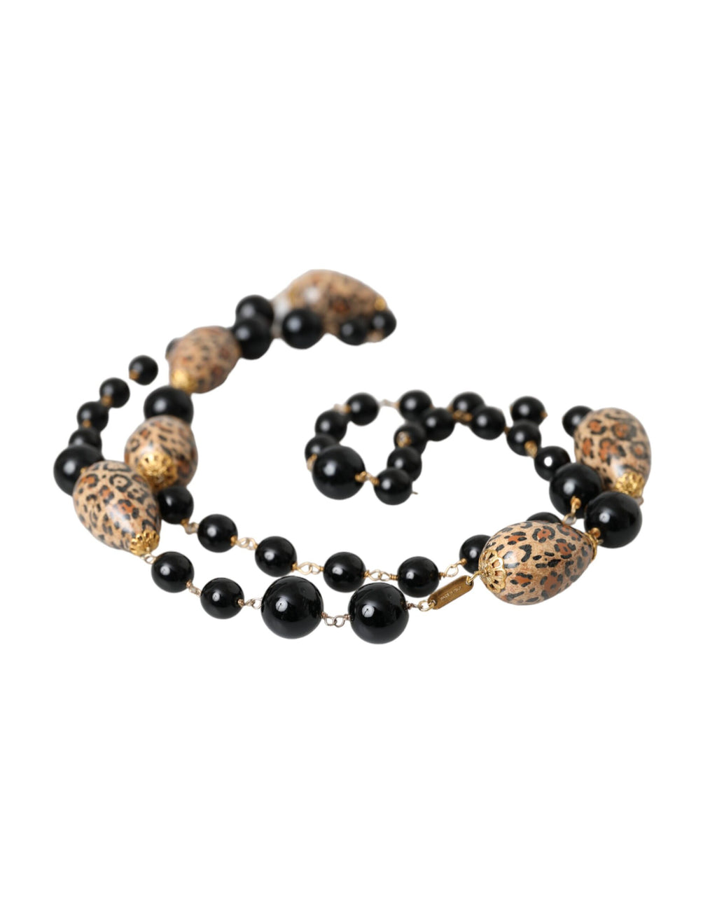 Collana lunga Dolce & Gabbana in ottone color oro con perline e stampa nera