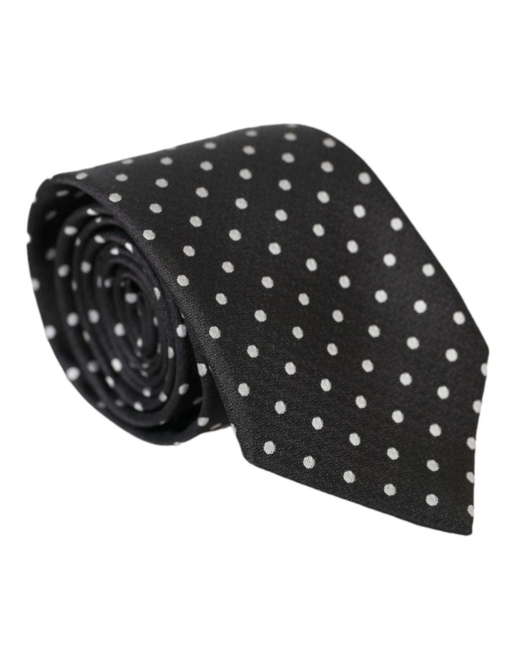 Dolce & Gabbana Mascherina in 100% Seta con Cravatta a Pois Bianchi e Neri