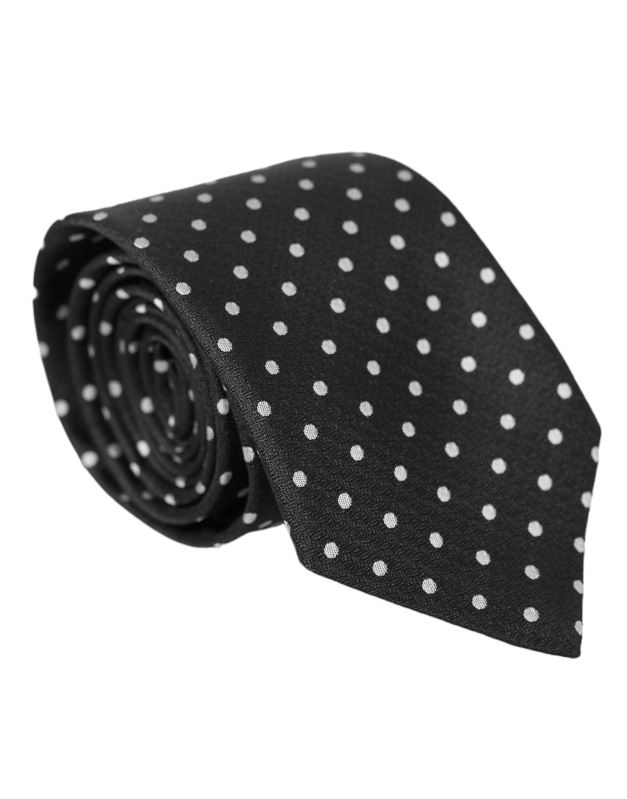 Dolce & Gabbana Mascherina in 100% Seta con Cravatta a Pois Bianchi e Neri