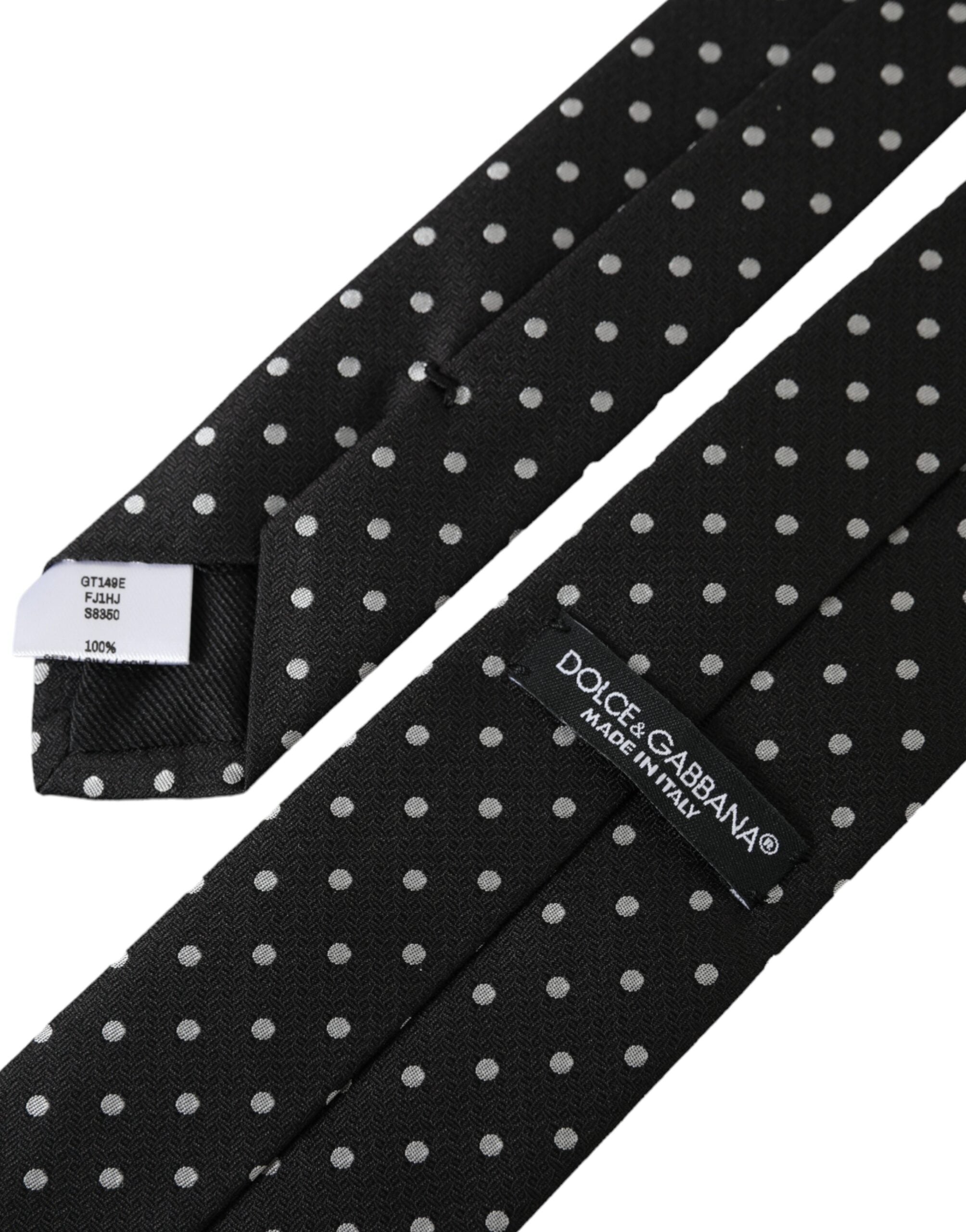 Dolce & Gabbana Mascherina in 100% Seta con Cravatta a Pois Bianchi e Neri