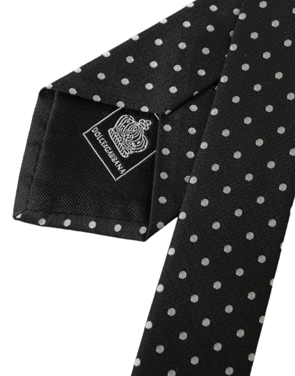 Dolce & Gabbana Mascherina in 100% Seta con Cravatta a Pois Bianchi e Neri