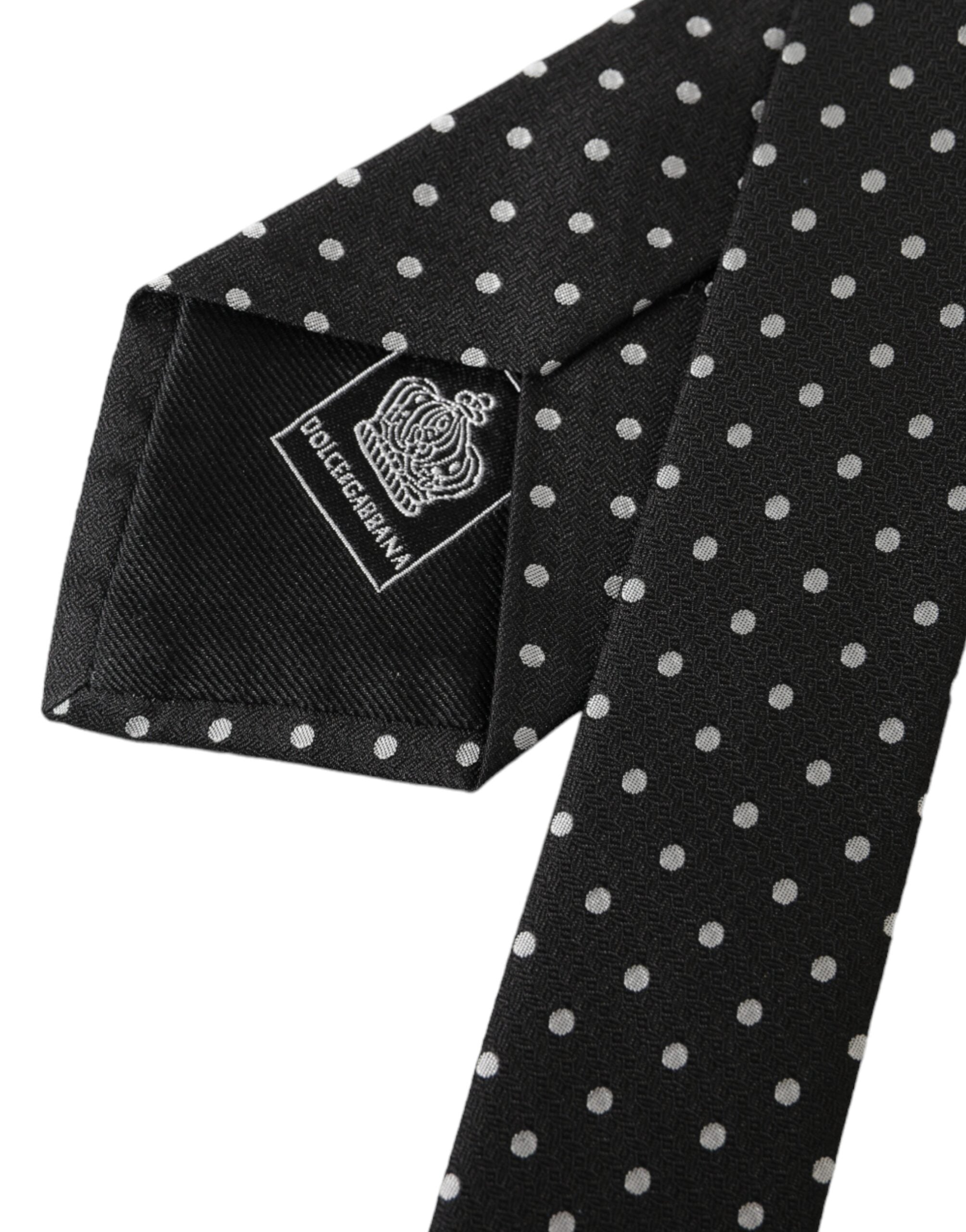 Dolce & Gabbana Mascherina in 100% Seta con Cravatta a Pois Bianchi e Neri