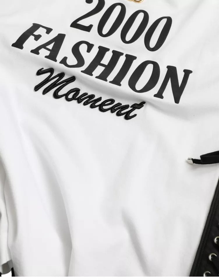 T-shirt Dolce & Gabbana bianca con stampa slogan e dettagli allacciati