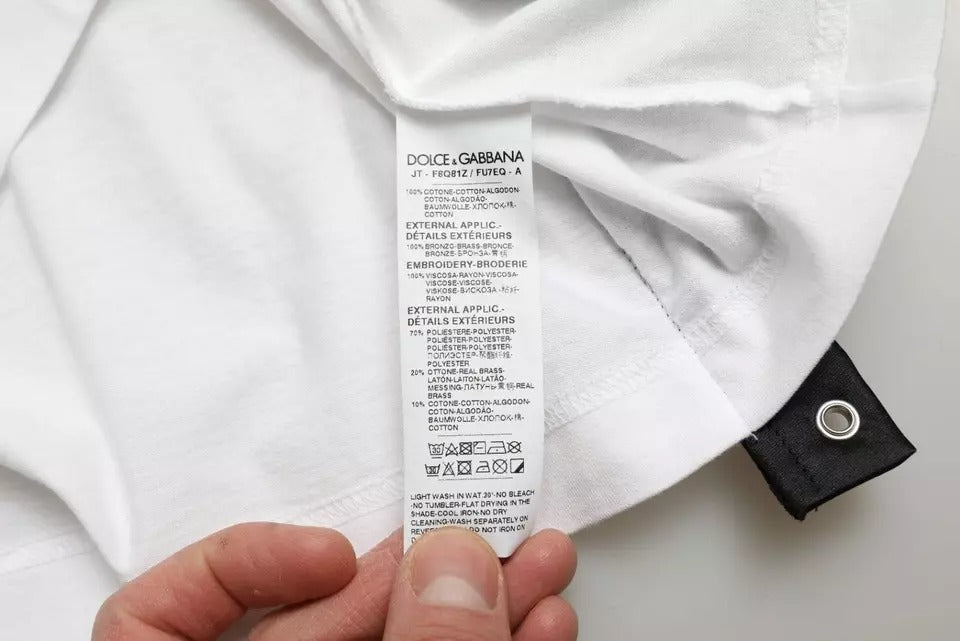T-shirt Dolce & Gabbana bianca con stampa slogan e dettagli allacciati