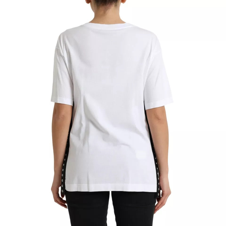 T-shirt Dolce & Gabbana bianca con stampa slogan e dettagli allacciati