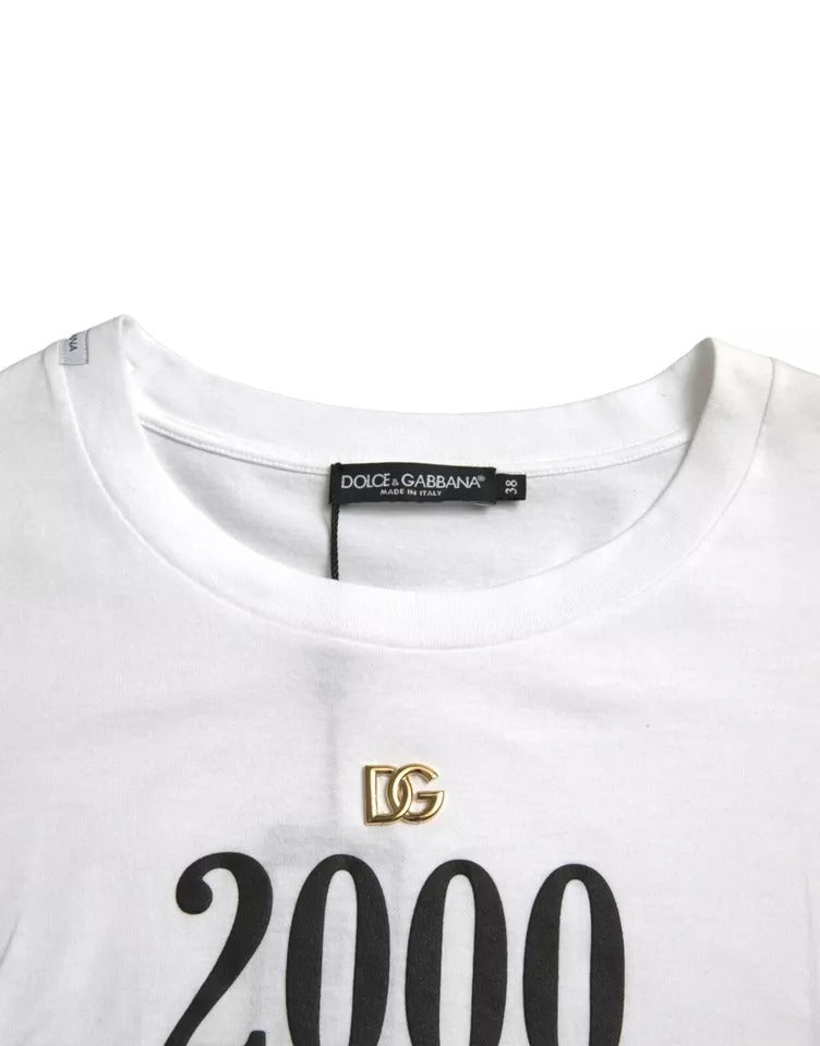 T-shirt Dolce & Gabbana bianca con stampa slogan e dettagli allacciati