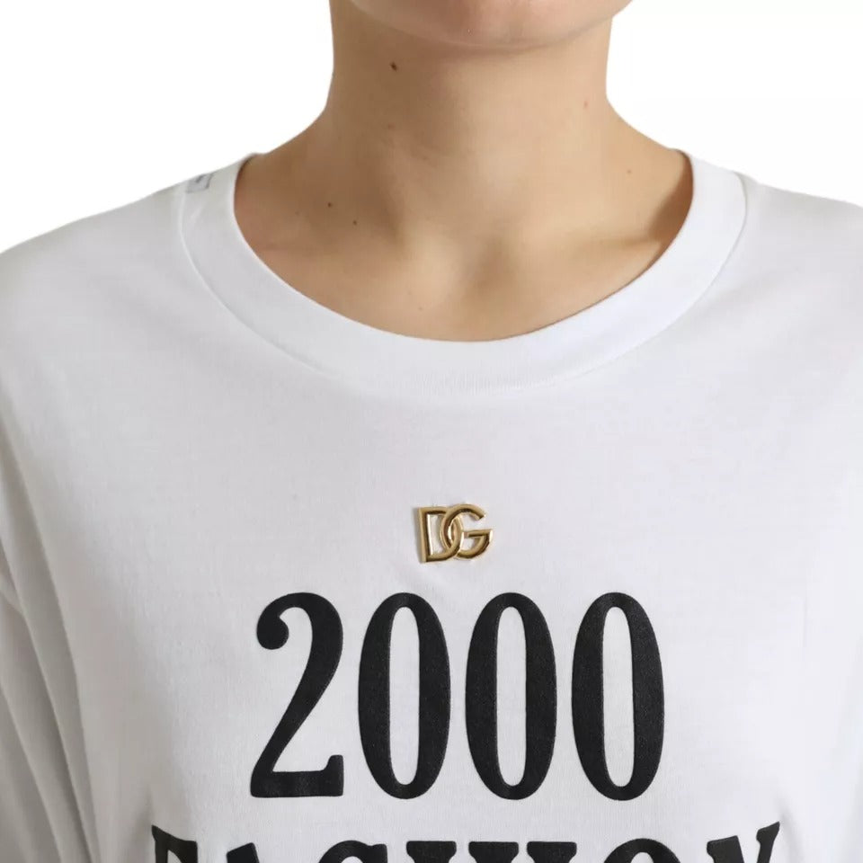 T-shirt Dolce & Gabbana bianca con stampa slogan e dettagli allacciati