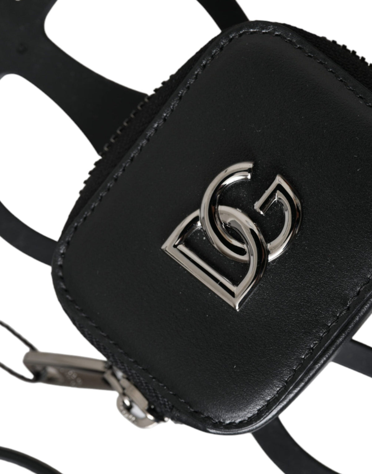 Dolce & Gabbana Portamonete a Laccio in Pelle di Vitello Nera con Logo DG