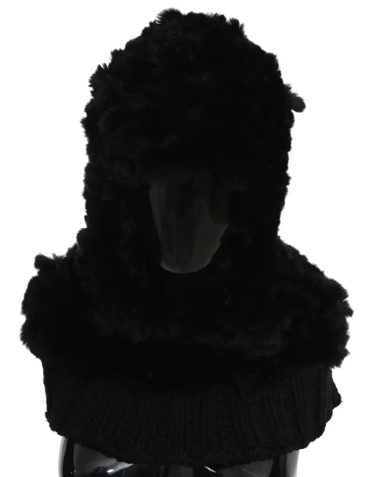 Sciarpa con cappuccio in cashmere e pelliccia di volpe argentata Dolce & Gabbana nera