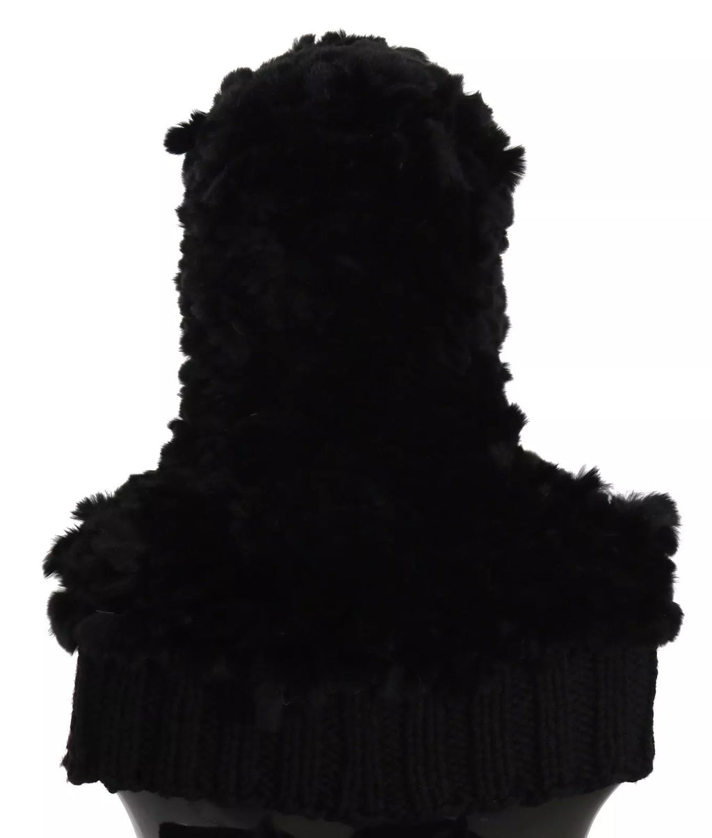 Sciarpa con cappuccio in cashmere e pelliccia di volpe argentata Dolce & Gabbana nera