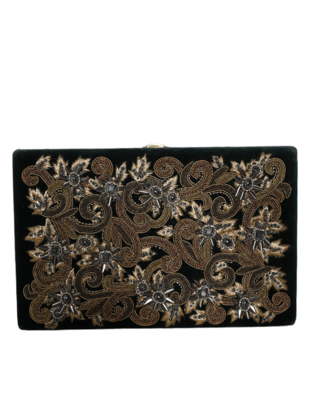 Borsetta pochette da sera Dolce & Gabbana in velluto nero con cornice dorata